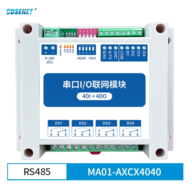 

ModBus RTU Serial IO Module RS485 Interface 4DI+4DO 4 Digital Outputs CDSENET MA01-AXCX4040 Rail Installation 8~28VDC