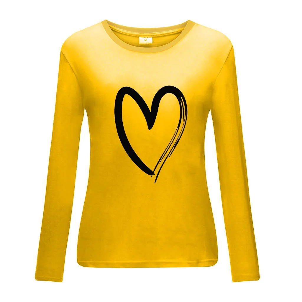 Женская футболка с длинным рукавом принтом сердечек|Футболки| |