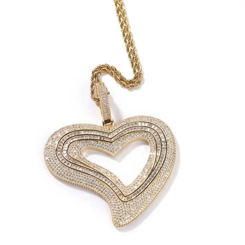 

18K Gold Plated Hollow Big Love Heart Shape Necklace Pendant Gold Silver Plated Mens Bling Jewelry Gift
