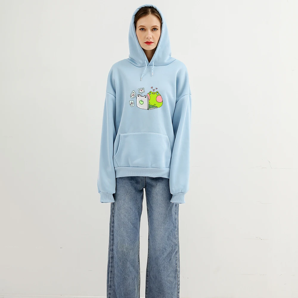 Kawaii Frog Streetwear Harajuku Oversized Sweatshirt Women Casual Pullover Clothes Aesthetic Sweetshirt for Girls Winter Outfits