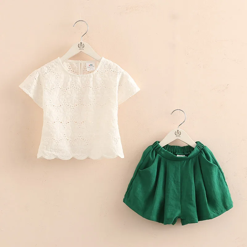 2 шт. детский хлопковый костюм с цветочной вышивкой на возраст 6 8 10 12 лет|Комплекты