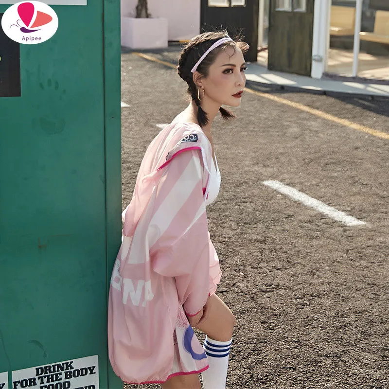 

Plus Size Women Cute Coat 2020 Women Letter Printed Coat Female Full Sleeve Loose Outwear Sun Protection Coat