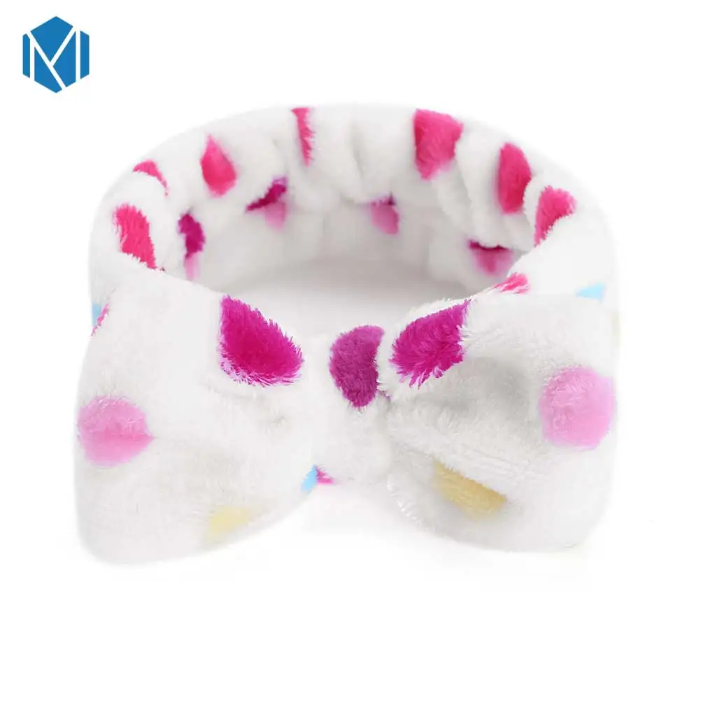 White dots M MISM коралловый флис письмо OMG головные повязки с бантиком для женщин девочек мыть лицо эластичная чалма лента для волос Макияж Аксессуары для волос - Цвет: White dots