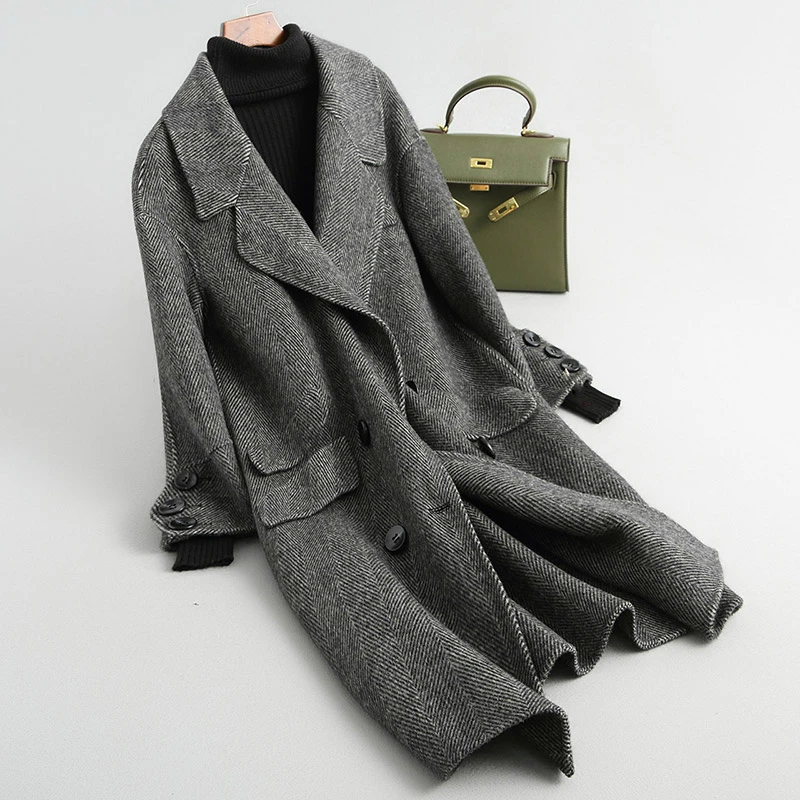 

England 2020 Women Wool Coat Pockets Long Autumn Winter Female Jacket Double-sided Alpaca Woolen Coats 38041 WYQ1774 en s