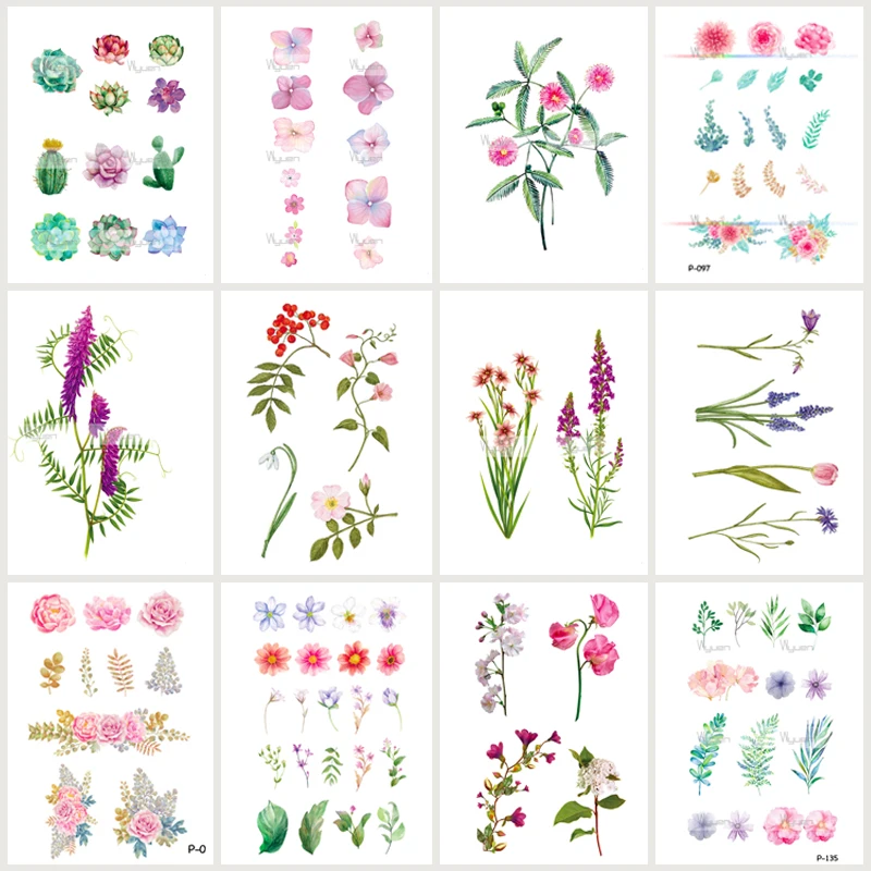 Wyuen 12 шт./лот Цветочная серия искусственная татуировка листья растения