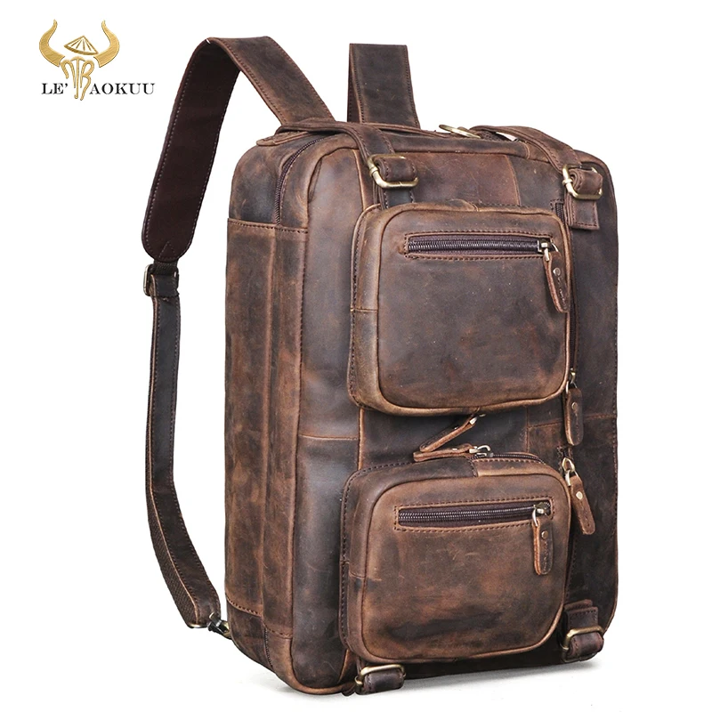 New Crazy Horse Leather Vintage Business Briefcase Bag Male Design Travel Laptop Backpack Document Case Tote Portfolio Bag 9912