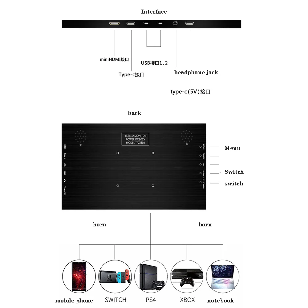 IPS монитор для компьютера 10 1 дюйма порты 2560x160 0 основной порт телефона совместим с