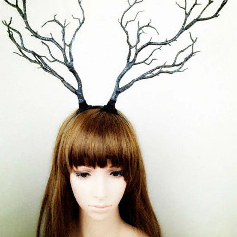 Готический Рог бабочка головной убор Олень ветки дерева повязка на голову