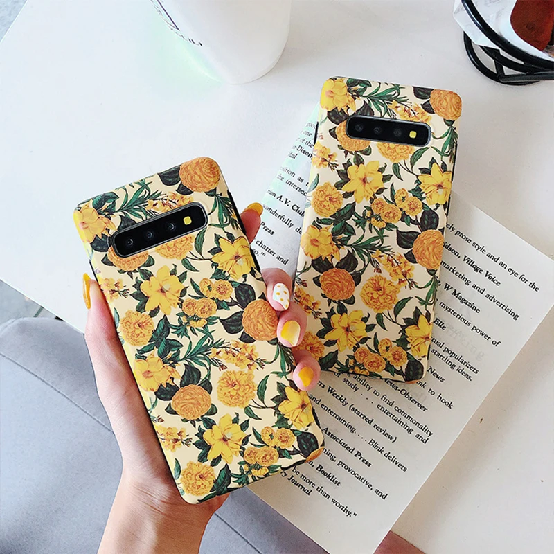 YHBBCASES для Samsung Galaxy S10 мягкий чехол в стиле ретро с желтыми цветами Note 10 8 9 S8 S9 Plus