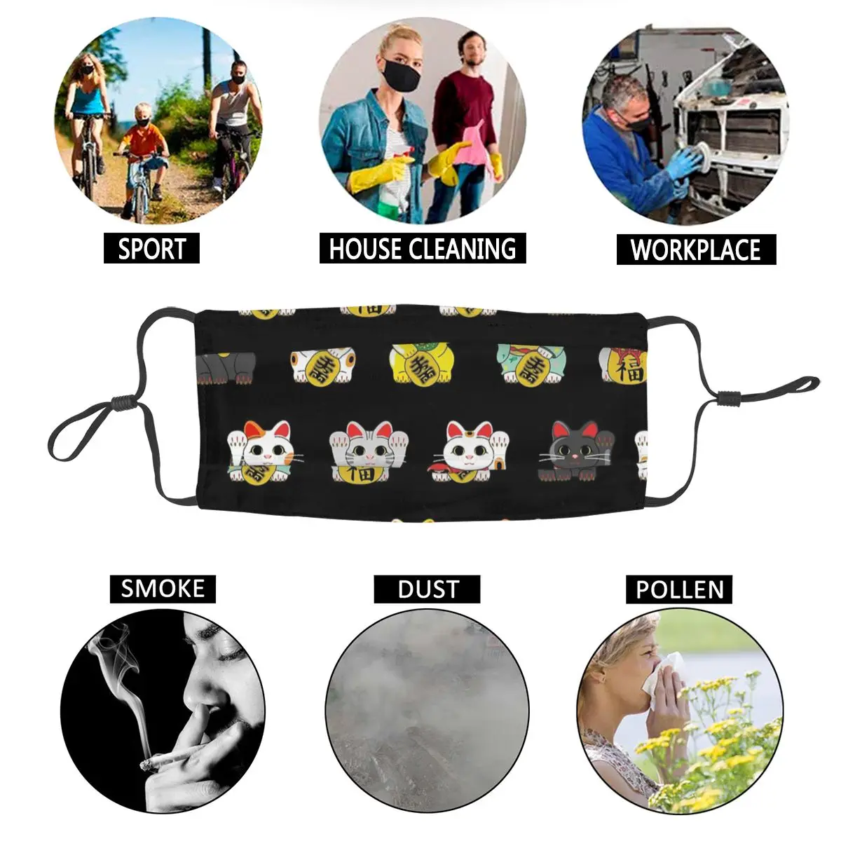 

Lucky Cat Maneki Neko Reusable Face Mask Anti Haze Dustproof Mask Protection Mask Respirator Mouth Muffle