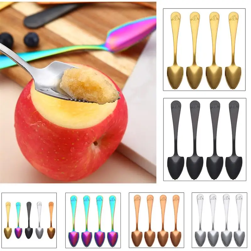 

Stainless Steel Fruit Spoon With Sawteeth Multicolor Ice Cream Cake Pastry Dessert Spoons For Kids Kitchen Dinnerware Sets