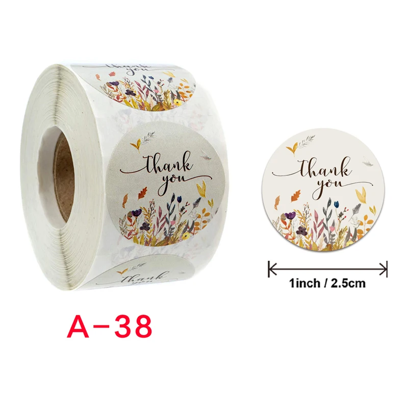 

Floral Thank You Love Stickers 1 Inch Round Seal Label Handmade Scrapbooking Envelope Stationery Sticker Wedding Decoration