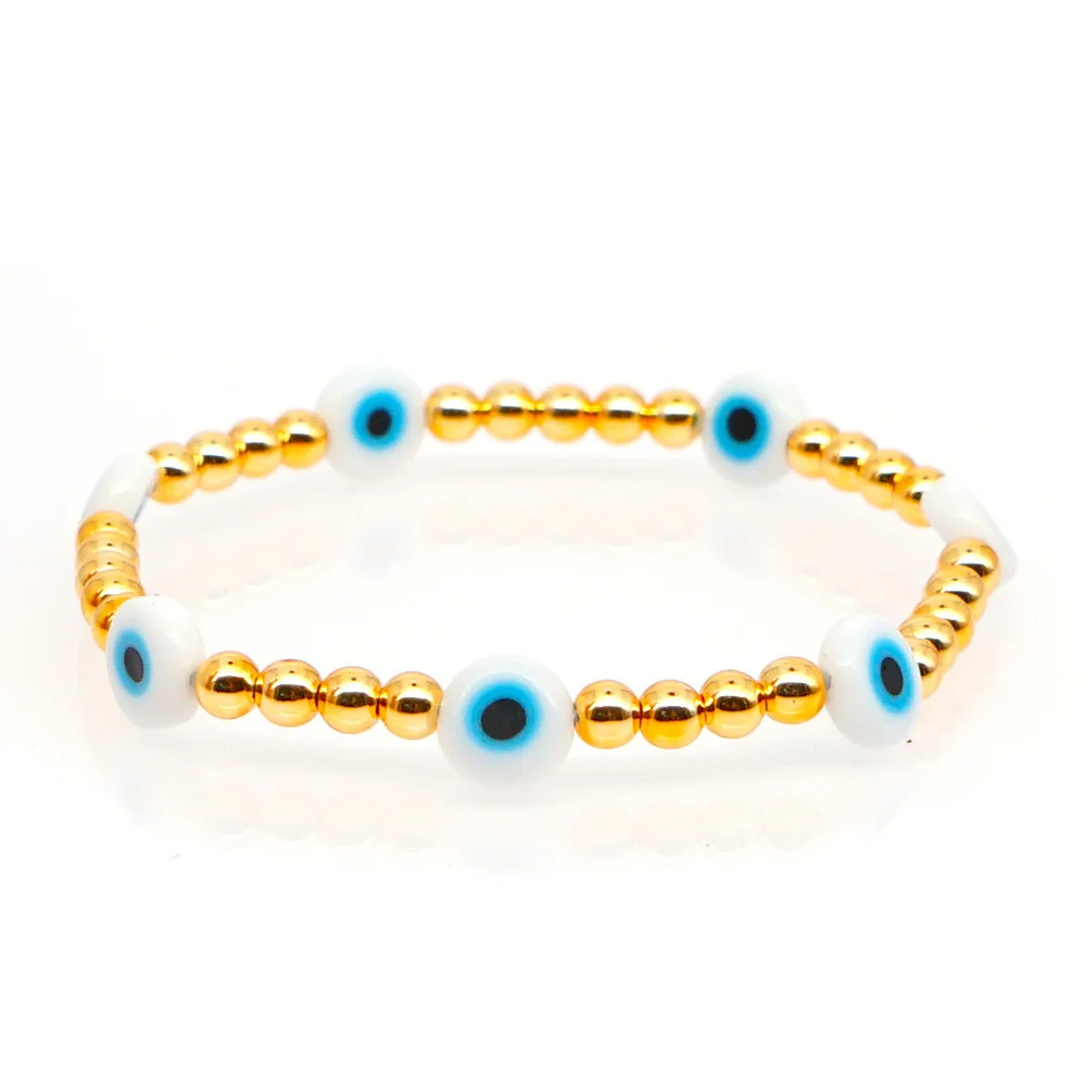 

2021 Ethnic Style Eye Acrylic Gold Color Bead Couple Bracelet Colored Glass Eye Beaded Chain Bracelets