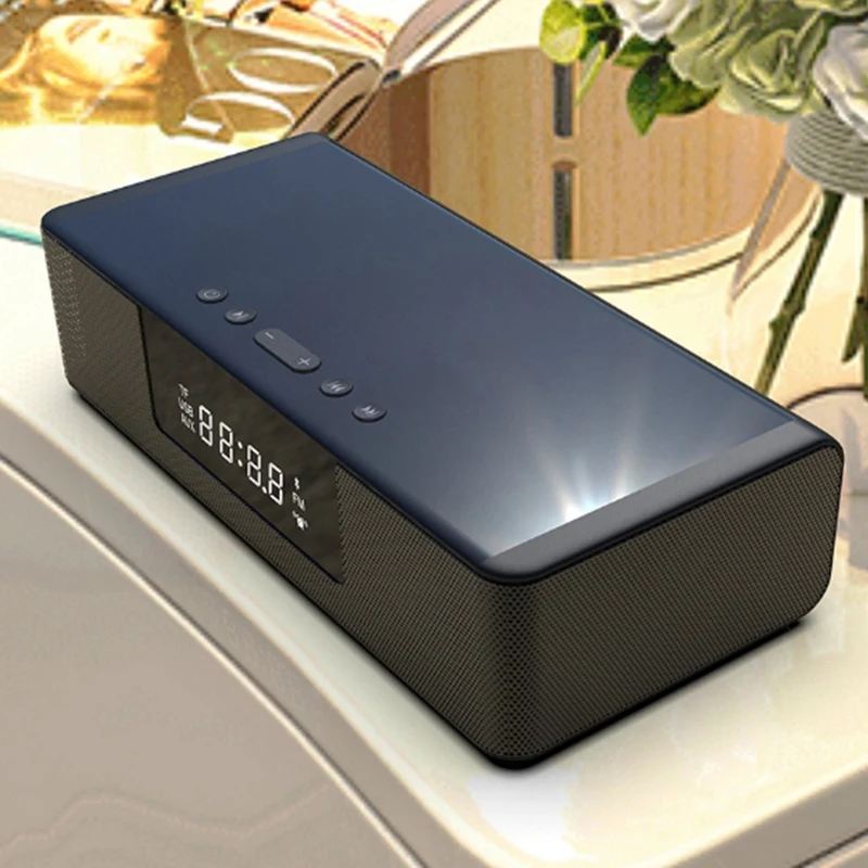 2In1 Беспроводной быстрой зарядки Bluetooth Динамик часы/FM радио светодиодный часы