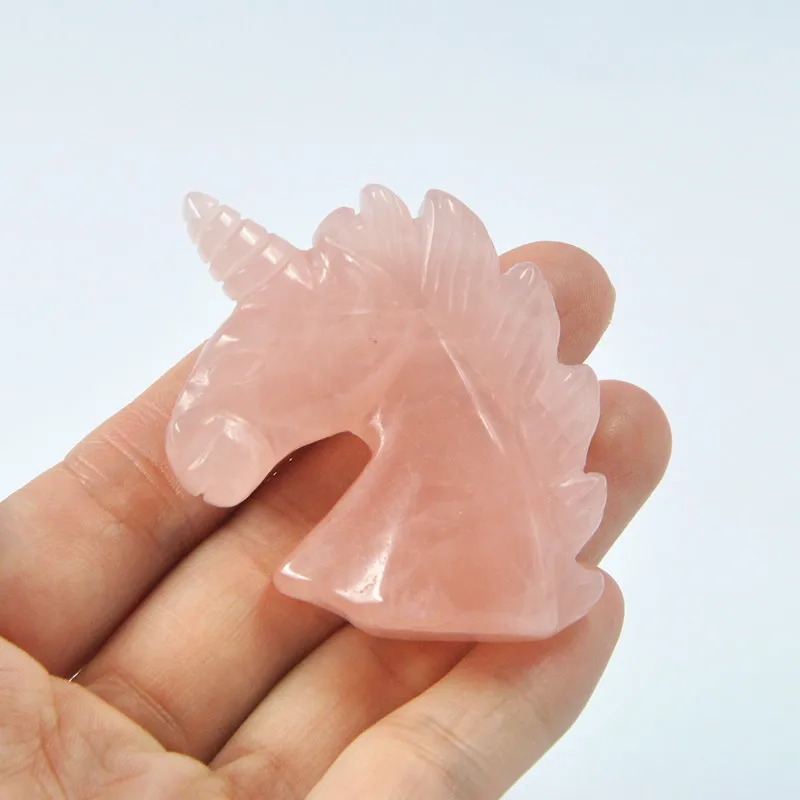 1PC 2.0" 100%Natural Rose Pink Quartz Crystal Unicorn Carving Horse head Skulls Figurin | Stones