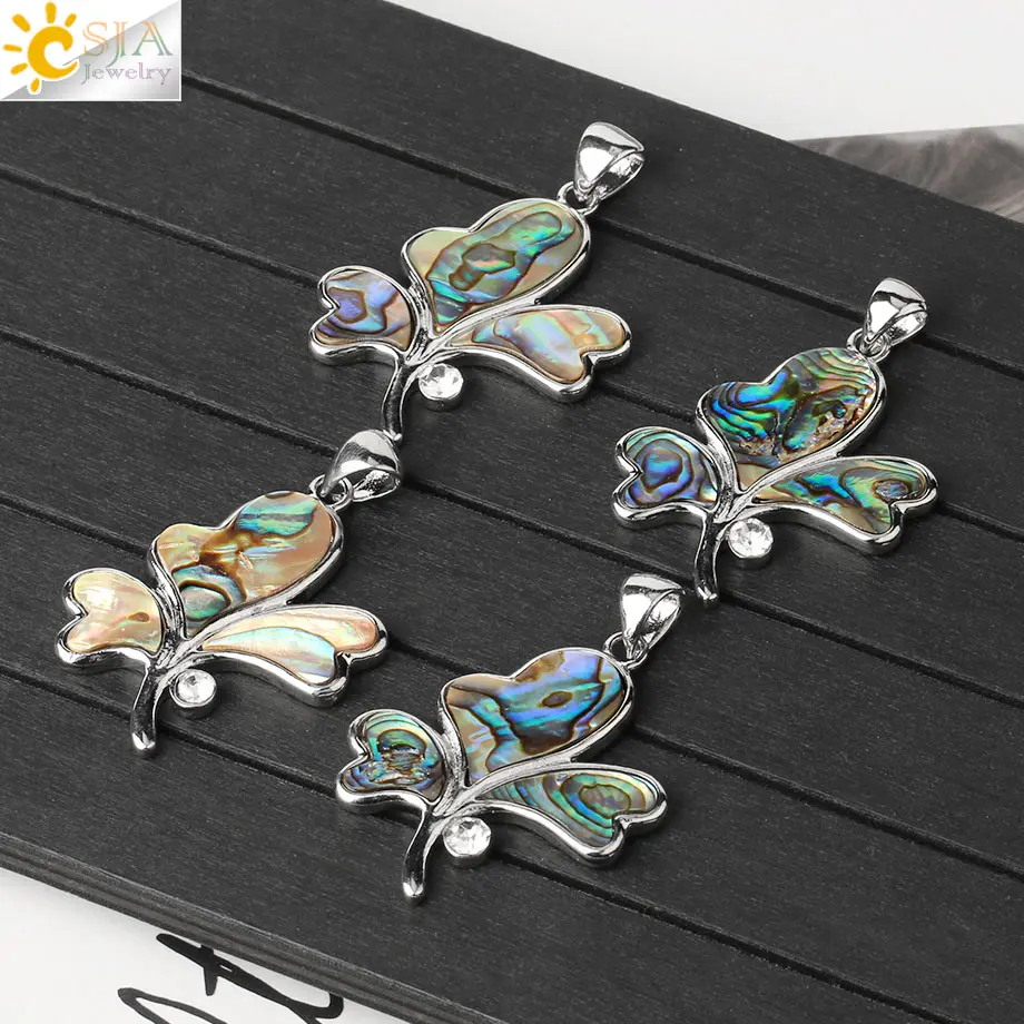 Женская подвеска из натурального абалона CSJA кулон в форме сердца фианита 3 листа