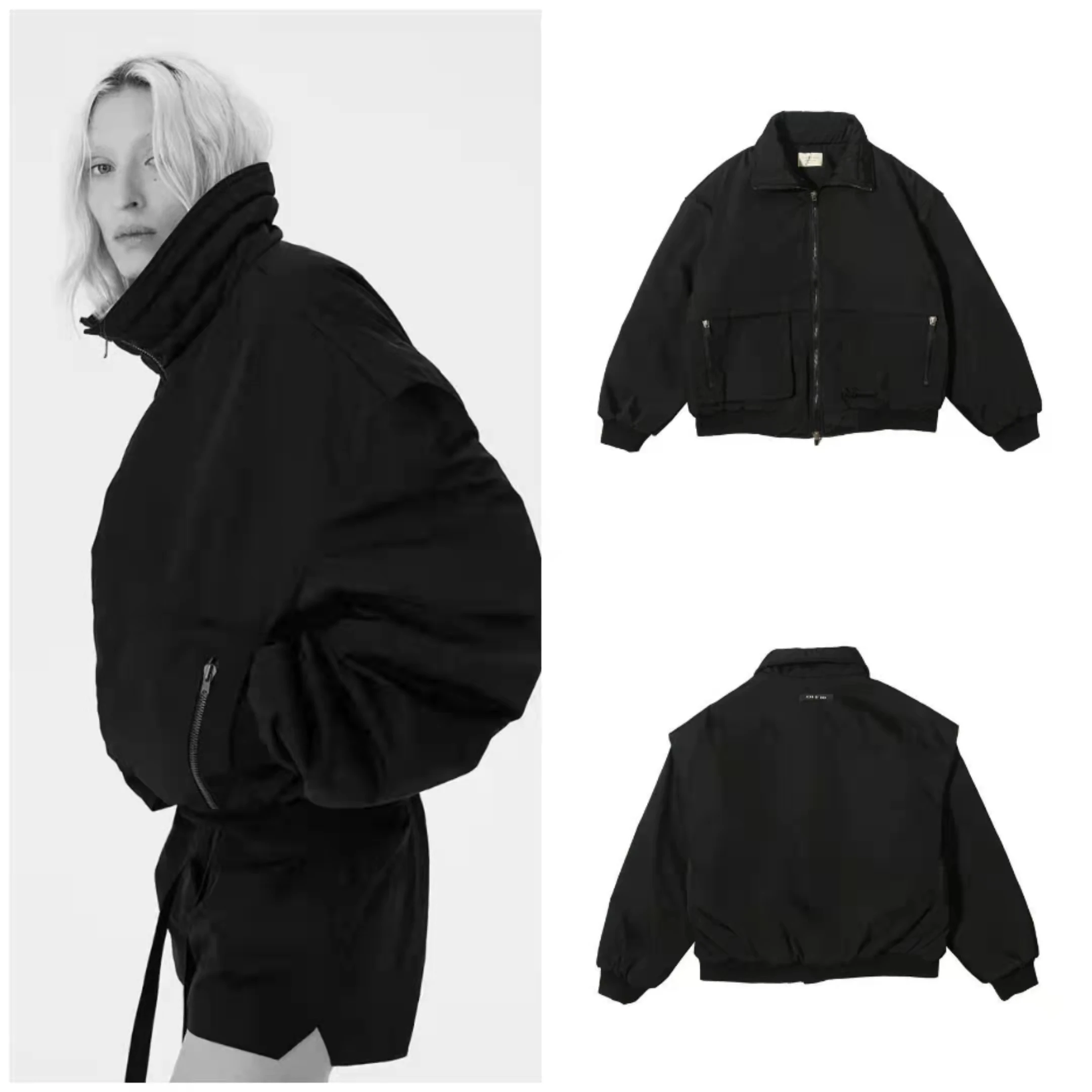 Базовая 1:1 Зимняя Теплая мужская черная куртка на молнии с воротником-стойкой