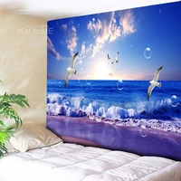 sun sea tapestry ocean beach wall hanging waves flying birds beach decoration art psychedelic tapestry blue forest elk painting