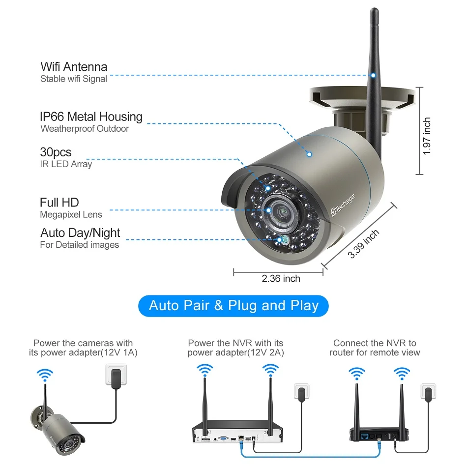 Techage H.265 8CH 1080P HD Беспроводной NVR комплект CCTV система безопасности 2MP IR CUT наружная аудио Wifi камера P2P комплект видеонаблюдения