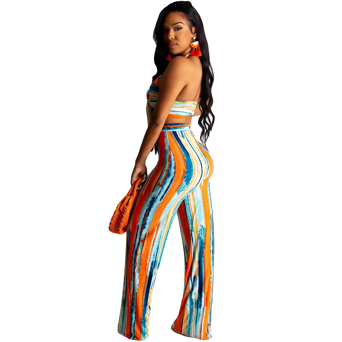 

FNOCE Cross-border foreign Trade Graffiti Printing Sexy Tube Top Trousers Fashion Casual Sexy Street Ladies Two-piece Suit