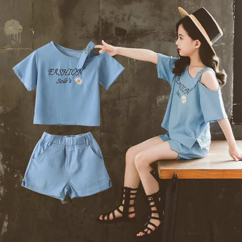 

New Children Clothes T-shirt + Shorts 2 Pcs Suit For Girls Short-Sleeved Girls Outfits Summer Casual Clothing Set For Girls
