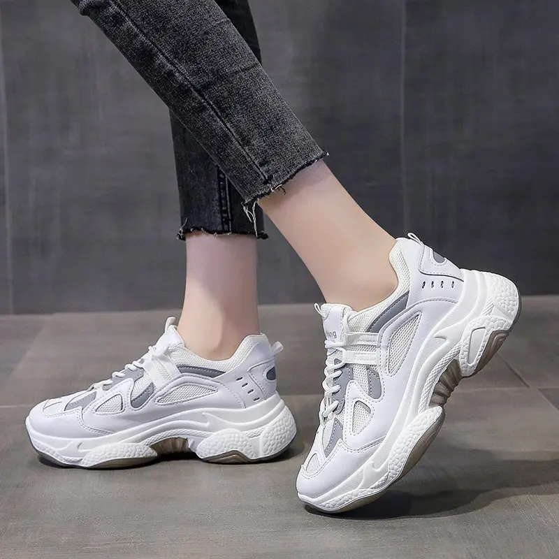 

2021 Summer New Comfortable Soft-Soled Running Shoes Lace-Up Breathable Women's Vulcanized Shoes