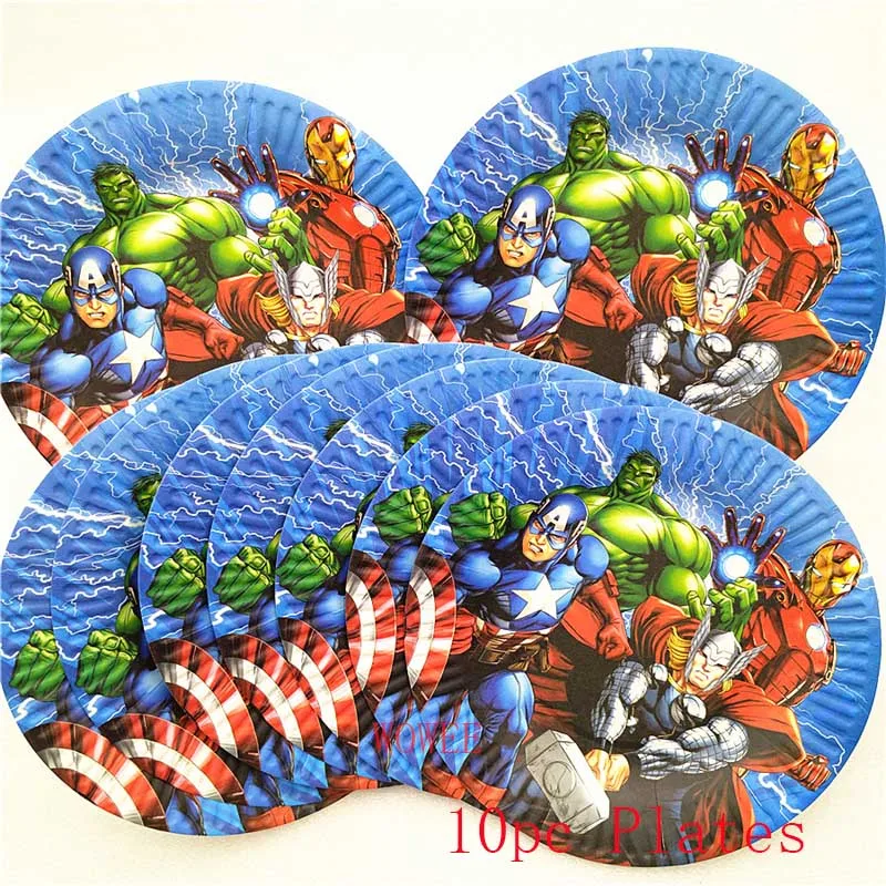 10pc Plates 10 шт./лот Мстители "," Халк "," картона чашки милый мультфильм украшения ко дню рождения тема вечерние поставить рождественские гетры для детей голубого цвета для девочек и мальчиков - Цвет: 10pc Plates