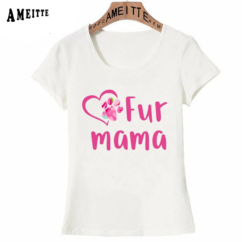 Мех I Love Mama лапой собаки кошки и рисунком медведя футболка Летняя модная женская