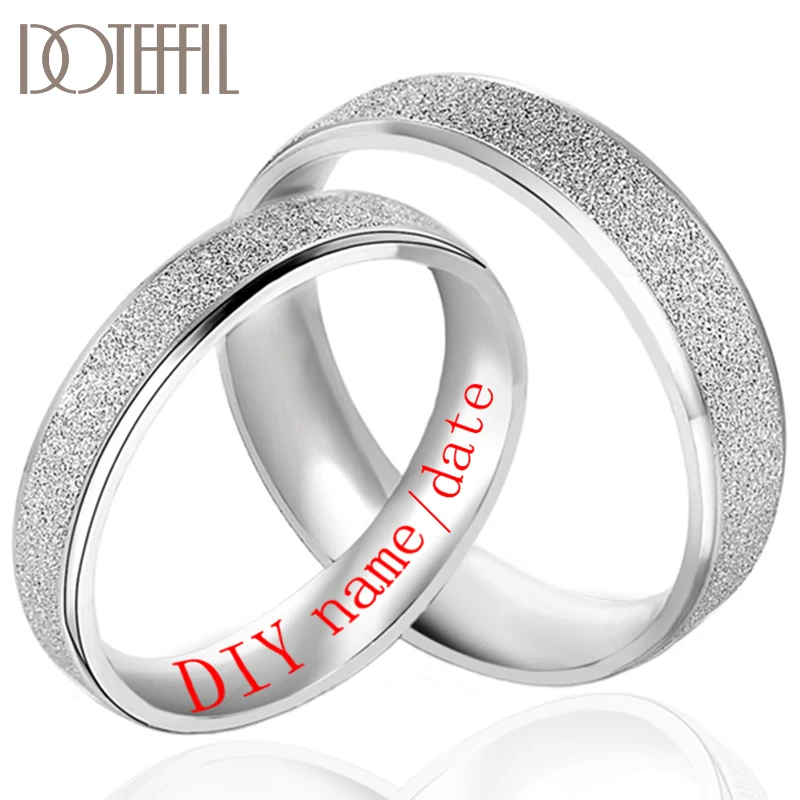 

DOTEFFIL DIY Customize Name 925 Sterling Silver Matte Ring For Lovers Woman Man Wedding Engagement Party Fashion Charm Jewelry