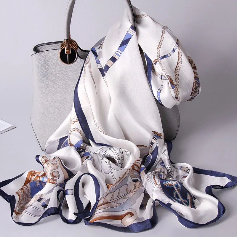 Шарф из 100% чистого шелка длинный женский 2021 шелковые шарфы с принтом шали фуляра |