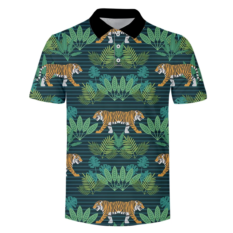 

Высококачественная рубашка-поло с изображением листьев и тигра, Мужская Весенняя дышащая рубашка-поло с коротким рукавом, Женская Клубная одежда, мужская рубашка-поло зеленого цвета