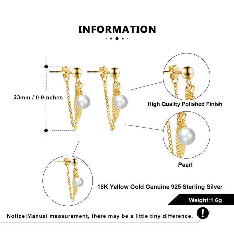 

ORSA JEWELS Elegant 925 Sterling Silver Drop Earrings Unique Leaf Chain with Pearl Earrings Party Jewelry for Women EQE36