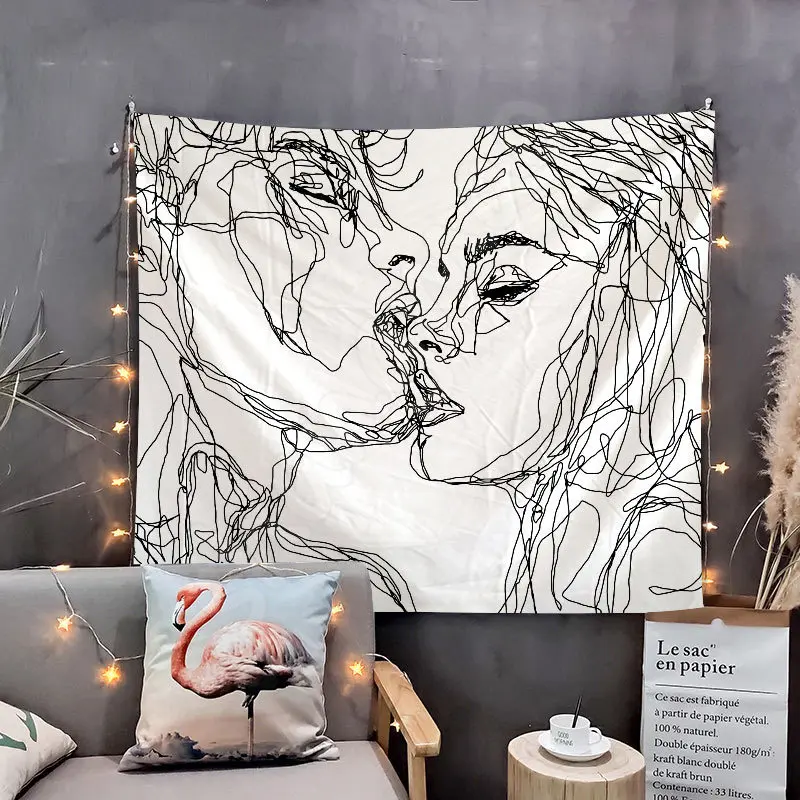 

Настенный гобелен, Простой Настенный Гобелен для влюбленных черно-белого цвета, Подвесной Настенный Декор для дома, гостиной, спальни, наст...