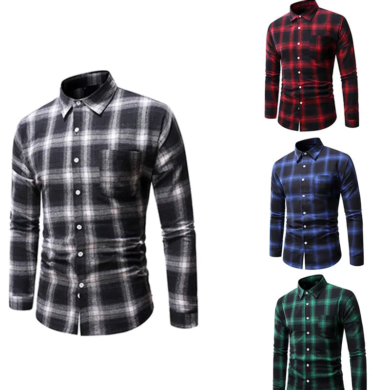 

Fashion Plaid Men Casual Shirt Full Sleeve Four Seasons Men Clothing Classic Checked Slim Fit High Quality Male Dress Plus Size