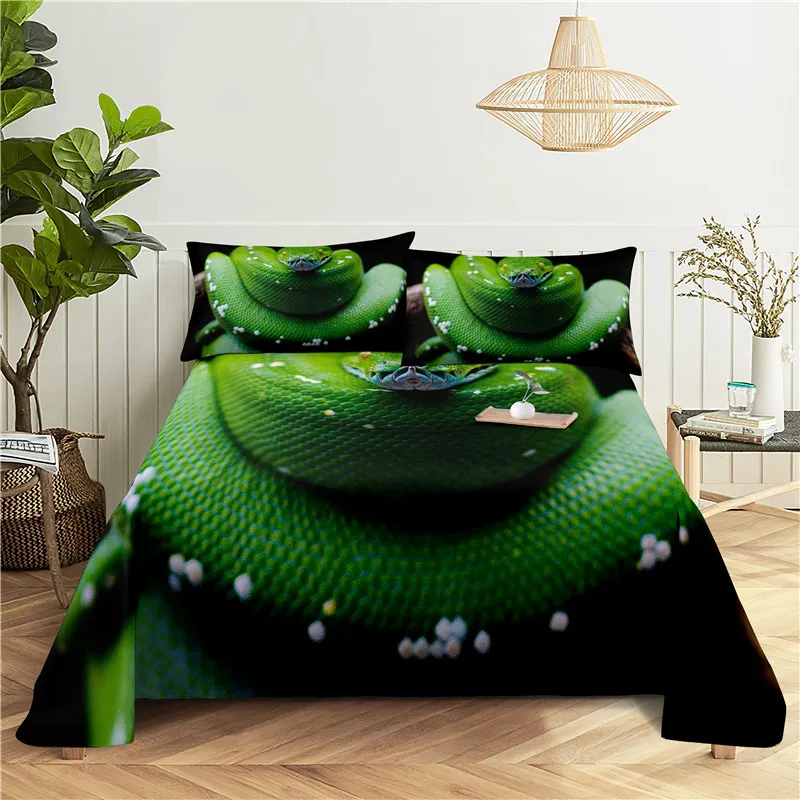 

Snake 0.9/1.2/1.5/1.8/2.0m Digital Printing Polyester Bed Flat Sheet With Pillowcase Print Bedding Set