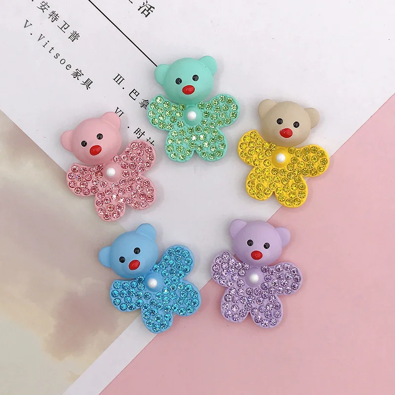 

New DIY Candy Color Flowers Bear Jewelry Spray Paint Bear Mobile Phone Shell Decoration Materials Hairpin Purses Accessories