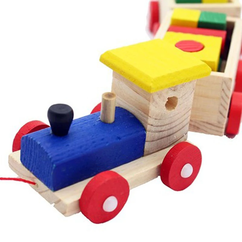

Wooden Toys For Kids Educational Toys Early Childhood Toys Three Blocks Building Blocks Small Train Dragging Children Xmas Gift