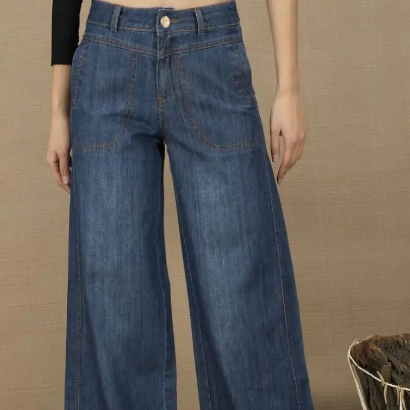 Модные популярные новые повседневные женские свободные джинсовые широкие брюки