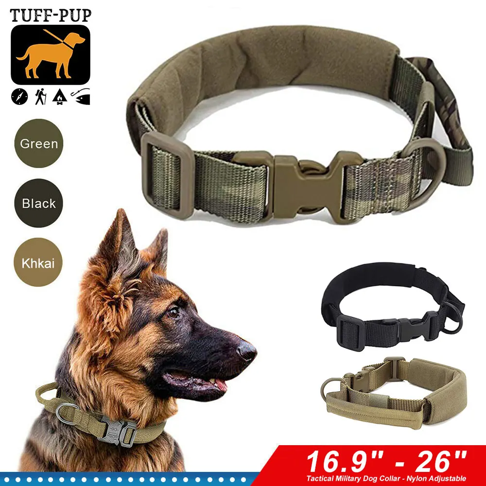 

Tactical Military Dog Collar - Nylon Adjustable (16.9" - 26") One Size Fits Most - Dog Training Collar with Control Handle