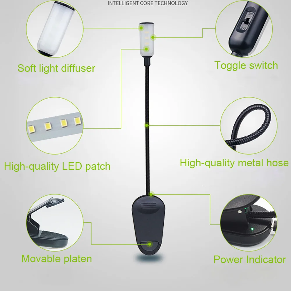 

Clip on LED Reading Light USB Rechargeable Adjustable Flexible Reading Lamp