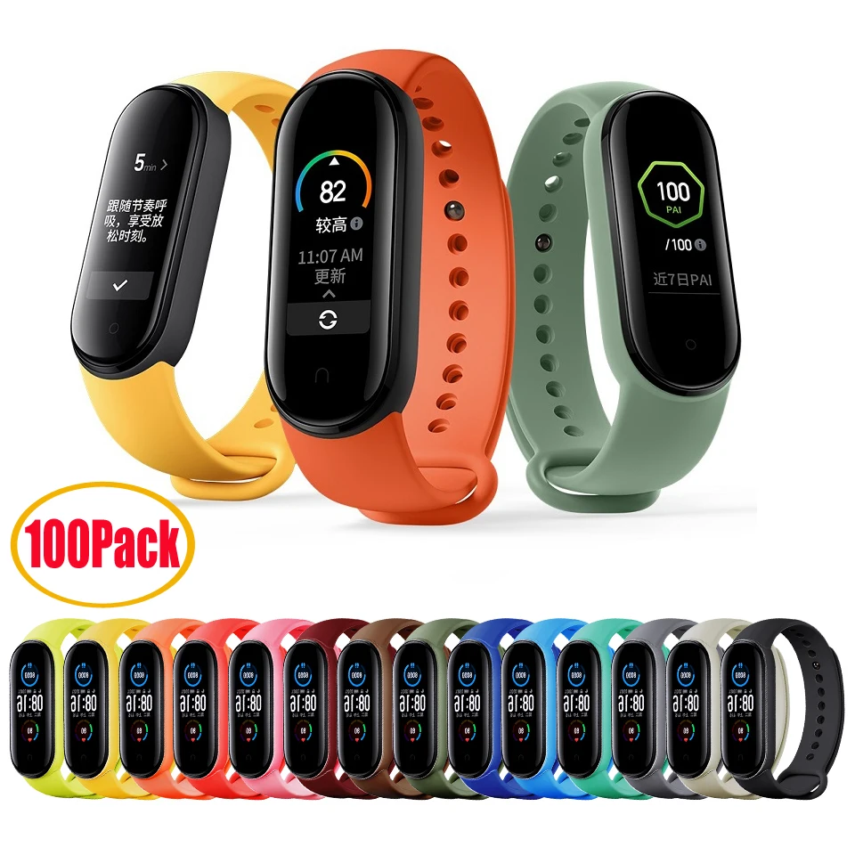 100 шт. браслет для Xiaomi Mi Band 5 ремешок мягкий силиконовый заменить Красочные Ремни