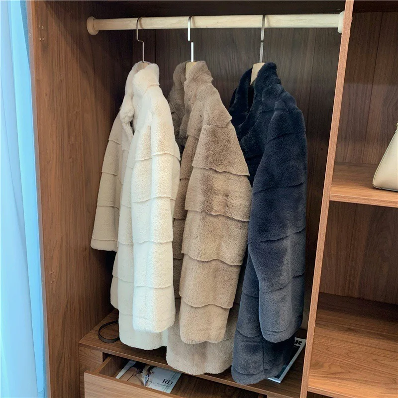 Extra Long Mink Wool Blended Fur Mid Length Womens Fur Coat Autumn Winter New Long Faux Fur Coat for Women Donsignet