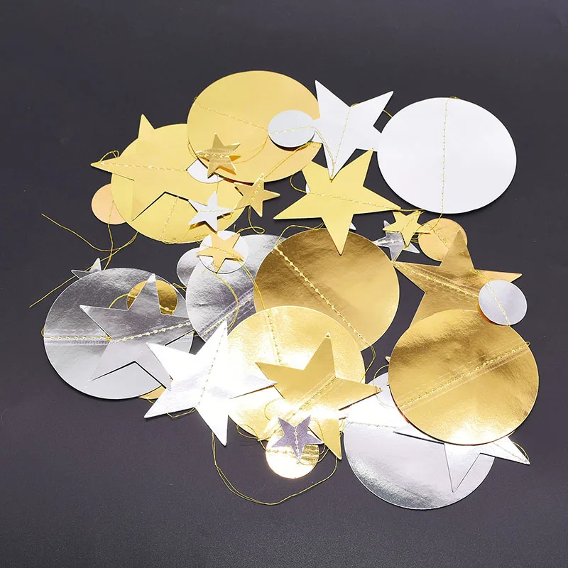 4m Mirror Paper Star Round Gold Garland Flash Banner Happy Birthday Wedding Party Favor Baby Shower Curtain Decoration Supplies - Цвет: G02