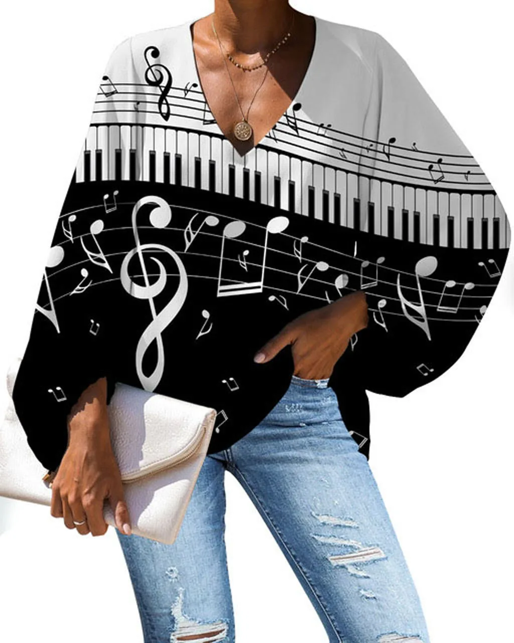 

Funny Musical Note Printed Girls Tops Chiffon Ladies Blouses Women Casual Style Female Clothes Plus Size Clothing Blusas Mujer