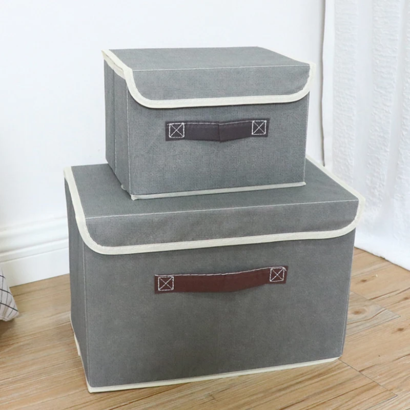 Хлопок и Лиен коробка для хранения с крышкой 2 размера одежда носки игрушки