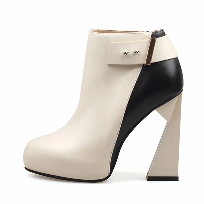 Женские ботильоны на необычном каблуке разноцветные ботинки высоком 12 см