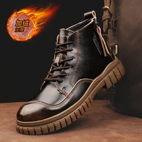 new autumn and winter first layer cowhide martin boots high end tooling boots outdoor high top plus cashmere leather boots
