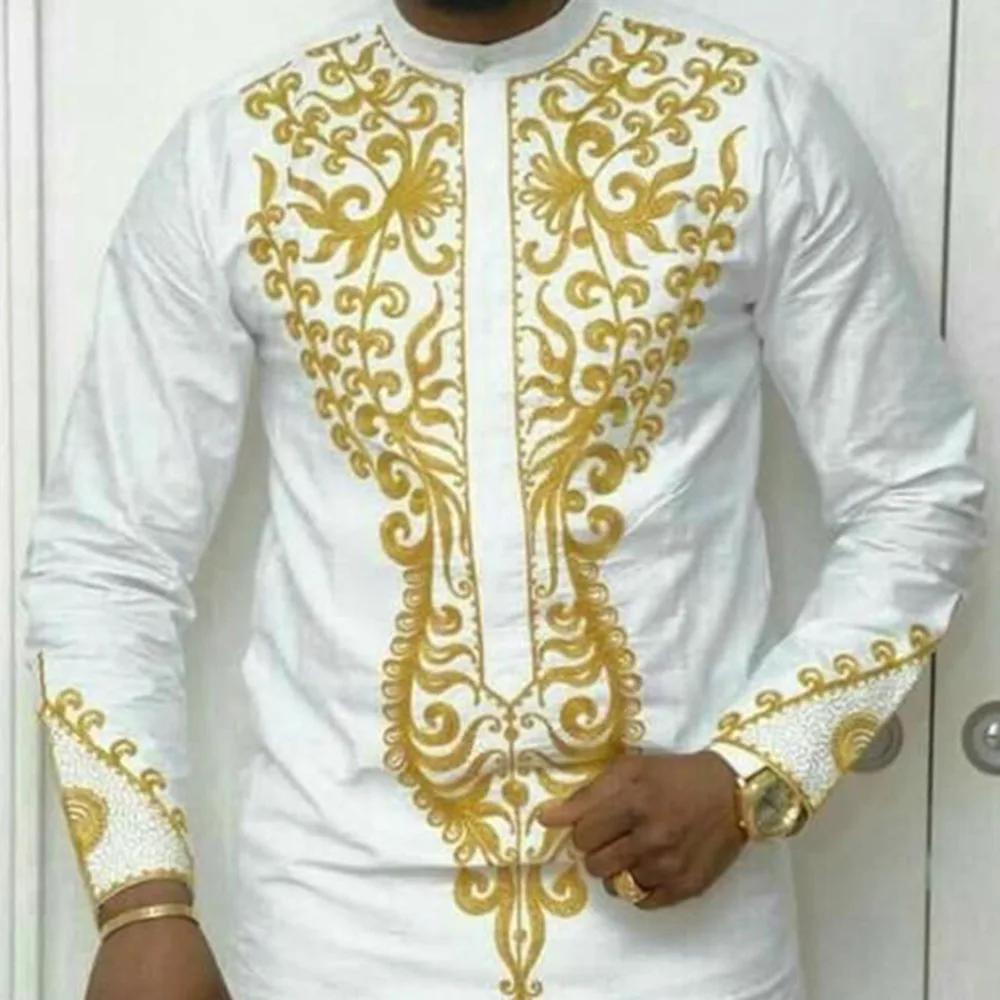 

Vetement Femme 2021 Men Clothes Bazin Riche African Shirt For Men Traditional Plus Size Printing Dresses Embroidery Pattern 4XL