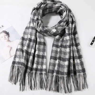 Black White Plaid Новинка, настоящий кашемировый шарф, палантин, Клетчатые Шерстяные шарфы для женщин, зимние теплые женские пончо, накидка, модные женские 100 пашмины шали - Цвет: Black White Plaid