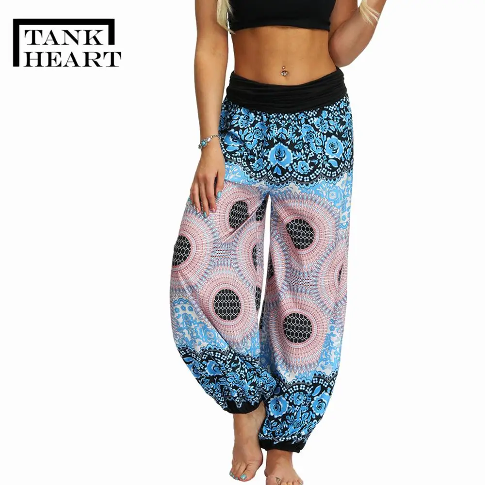 С принтом сексуальные штаны для йоги размера плюс свободные высокая талия